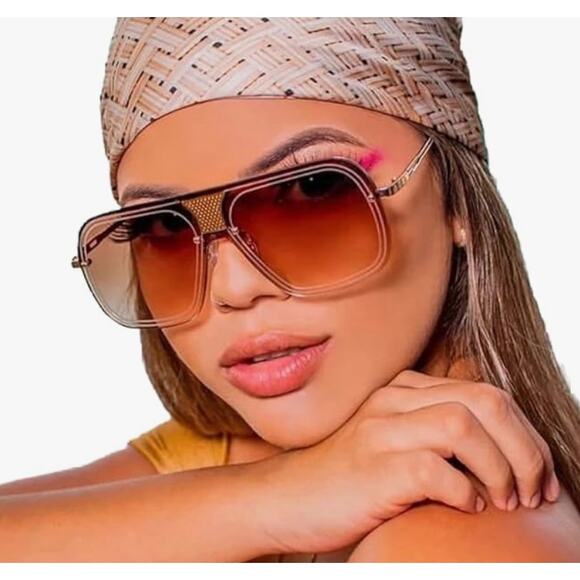 Brown Rimless Oversized Square Unisex Gold Metal Trending Fashion Sunglasses NEW - Picture 1 of 6